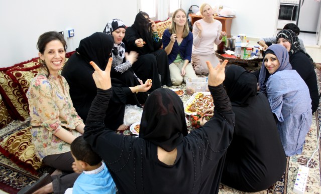 Muslim women covering for the camera.